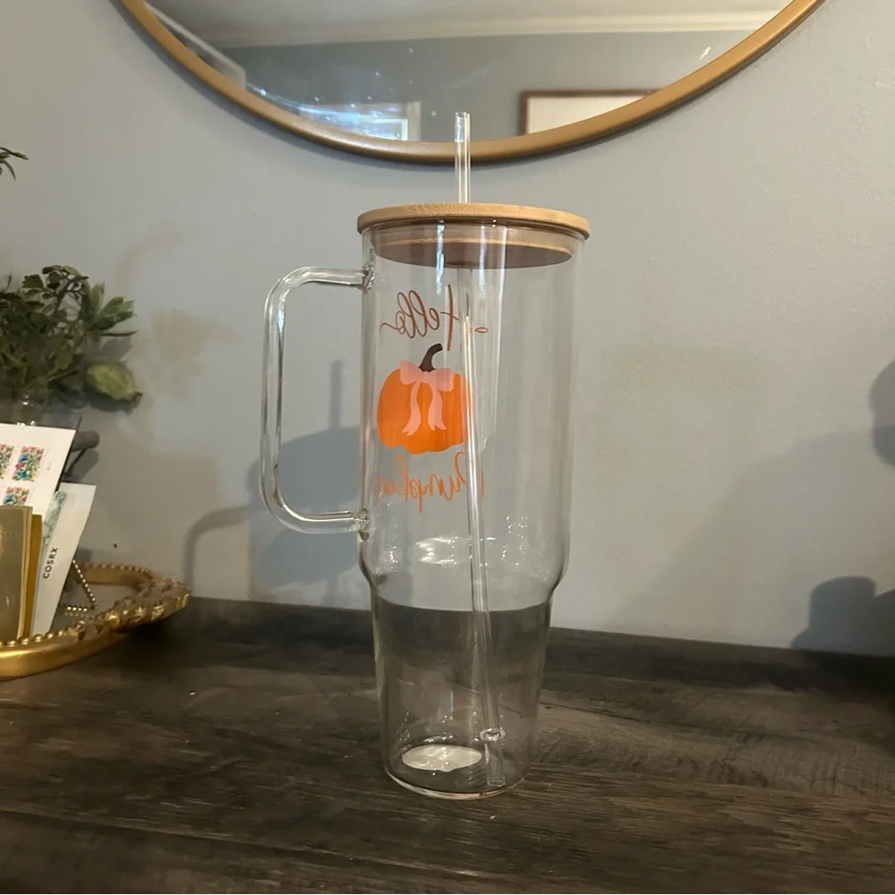 NEW Hobby Lobby Hello Pumpkin Glass Tumbler